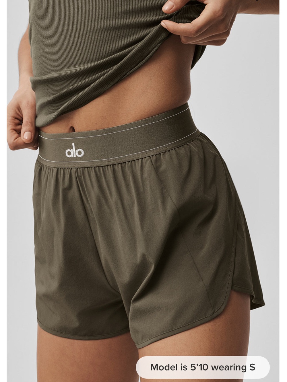ALO Olive match point short with matching sports bra
